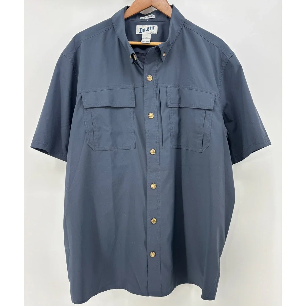 Duluth Action Standard Fit Short Sleeve Shirt Mens XL Gray Button Down